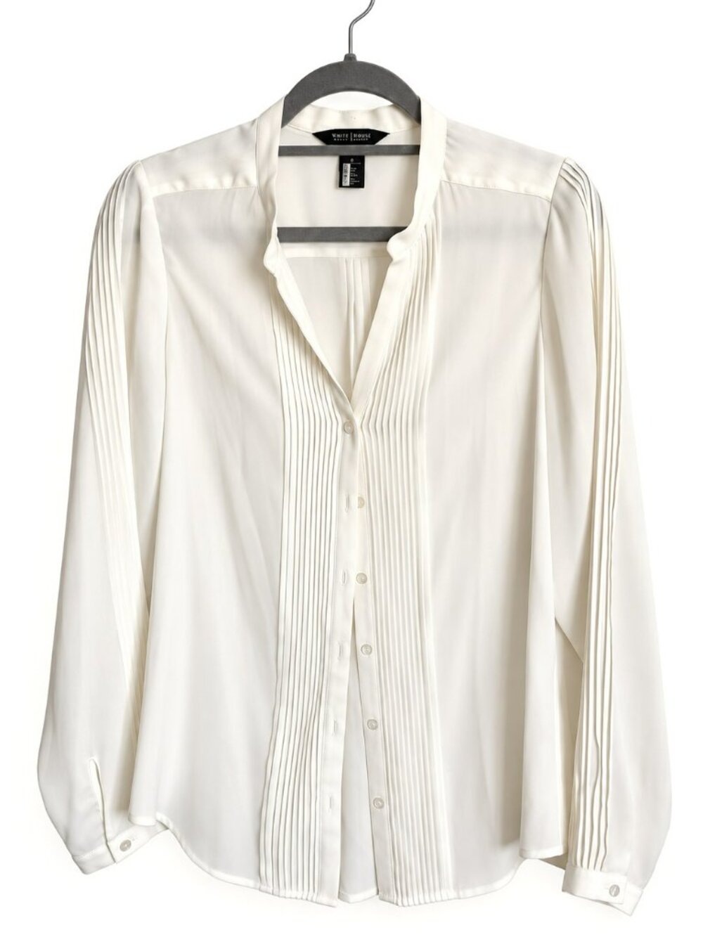 WHBM White Pintuck Button Front Long Sleeve Blouse Size 10